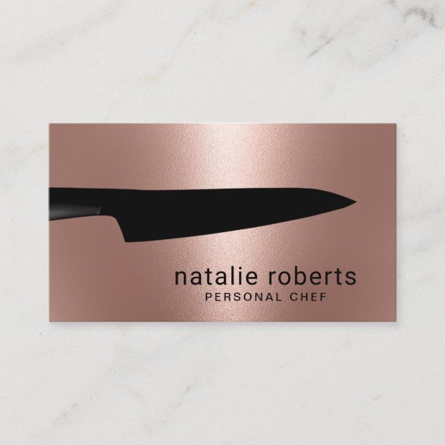 Tarjeta De Visita Chef Knife Moderno Rosa Gold Metallic (Anverso)
