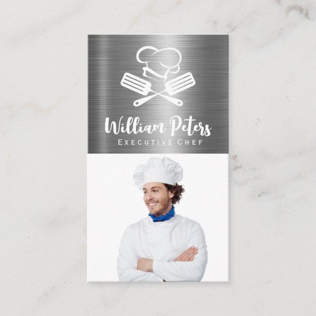 Tarjeta De Visita Chef | Logotipo culinario | Fondo Metalizado (Anverso)
