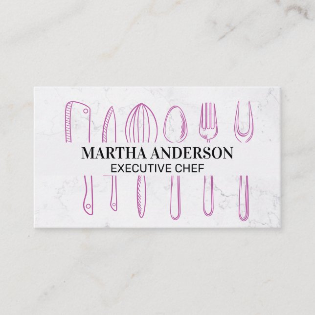 Tarjeta De Visita Chef | Mármol | Artículos de cocina (Anverso)