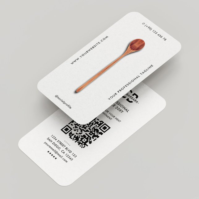 Tarjeta De Visita Chef minimo Elegante Caterer Cuchara de madera Bla (Minimal Chef Elegant Caterer Wooden Spoon White Business Card
)
