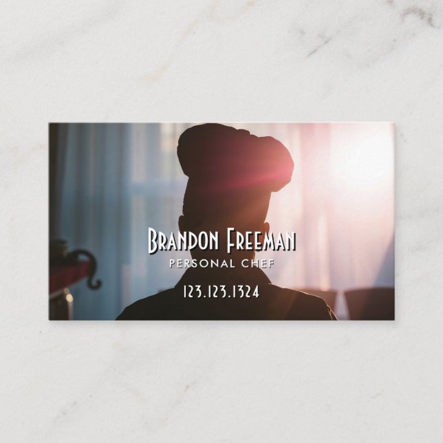 Tarjeta De Visita Chef moderno de silueta negra con bombilla (Anverso)
