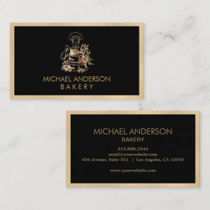 Tarjeta De Visita Chef Pastelero de Panadería Profesional Negro Oro 