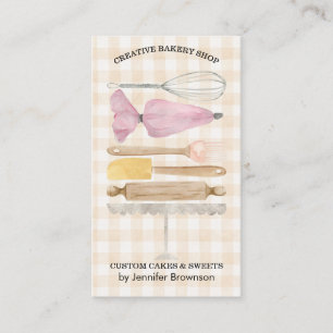 Tarjeta De Visita Chef Pastelero Panadería Gingham Decoración Torta