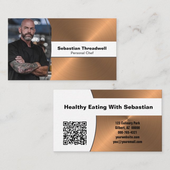 Tarjeta De Visita Chef personal cepillado Código QR de foto Personal (Anverso / Reverso)