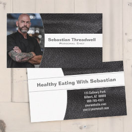 Tarjeta De Visita Chef Personal Cuero Negro Foto Personalizada