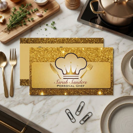 Tarjeta De Visita Chef Personal de Catering Glam Chic Brillo Dorado