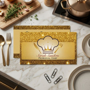 Tarjeta De Visita Chef Personal de Catering Glam Chic Brillo Dorado