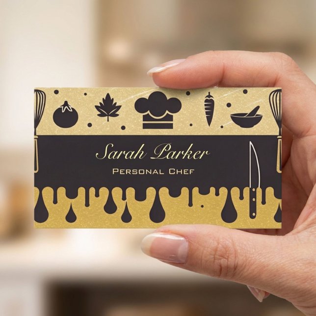 Tarjeta De Visita Chef Personal de Catering Glam Chic Oro (Subido por el creador)