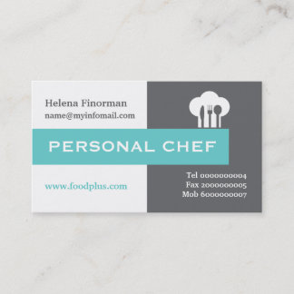 Tarjeta De Visita Chef personal de color gris minimalista, blanco, a