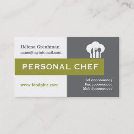 Tarjeta De Visita Chef personal de color gris minimalista, blanco y 