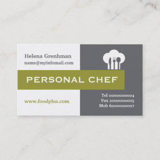 Tarjeta De Visita Chef personal de color gris minimalista, blanco y