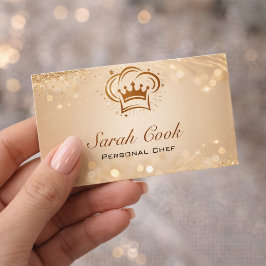 Tarjeta De Visita Chef Personal de Moda Glam Catering Glitter Dorado