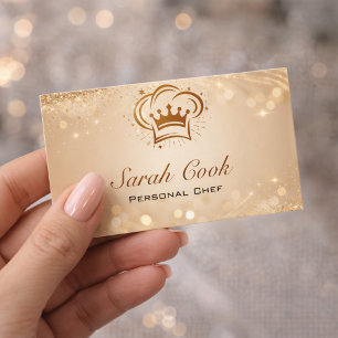 Tarjeta De Visita Chef Personal de Moda Glam Catering Glitter Dorado