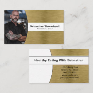 Tarjeta De Visita Chef Personal Faux Latón Bruñido Foto Personalizad