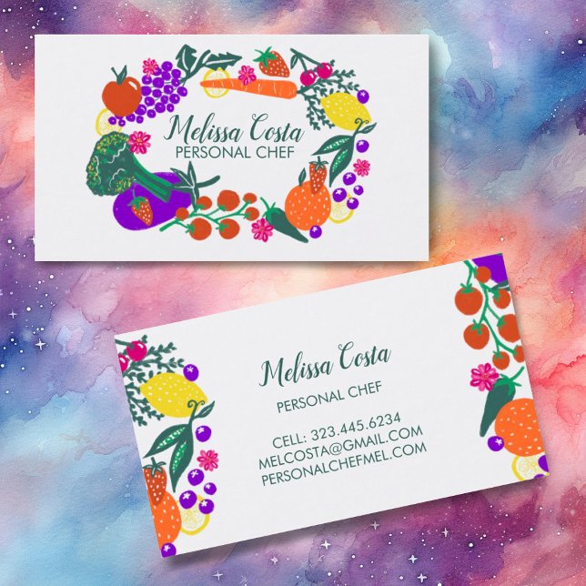 Tarjeta De Visita CHEF PERSONAL Frutos de Vegetales de Jardín Modern (Cute fruit and veggies business cards. Customize with your own  text)