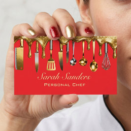 Tarjeta De Visita Chef Personal Glamour Catering Glitter Dorado 