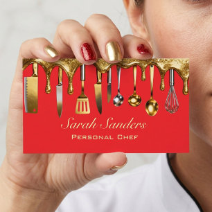 Tarjeta De Visita Chef Personal Glamour Catering Glitter Dorado 
