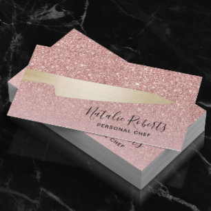 Tarjeta De Visita Chef Personal Gold Knife Rosa moderno Purpurina de