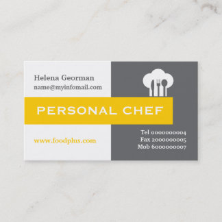 Tarjeta De Visita Chef personal gris minimalista, blanco, amarillo