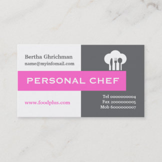 Tarjeta De Visita Chef personal gris minimalista, blanco, rosa calie