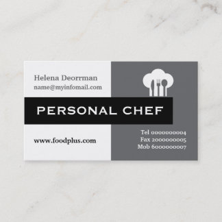 Tarjeta De Visita Chef personal gris minimalista, blanco y negro