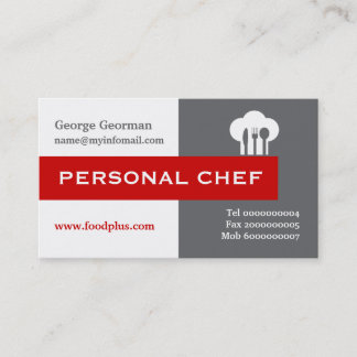 Tarjeta De Visita Chef personal gris minimalista, blanco y rojo