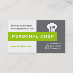 Tarjeta De Visita Chef personal gris minimalista, blanco y verde