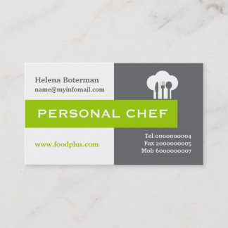 Tarjeta De Visita Chef personal gris minimalista, blanco y verde