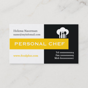 Tarjeta De Visita Chef personal minimalista negro, blanco, amarillo
