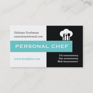 Tarjeta De Visita Chef personal minimalista negro, blanco, aqua