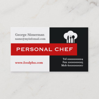 Tarjeta De Visita Chef personal minimalista negro, blanco, rojo