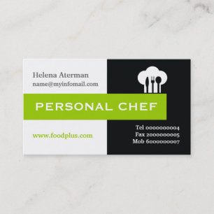 Tarjeta De Visita Chef personal minimalista negro, blanco, verde
