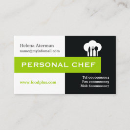 Tarjeta De Visita Chef personal minimalista negro, blanco, verde