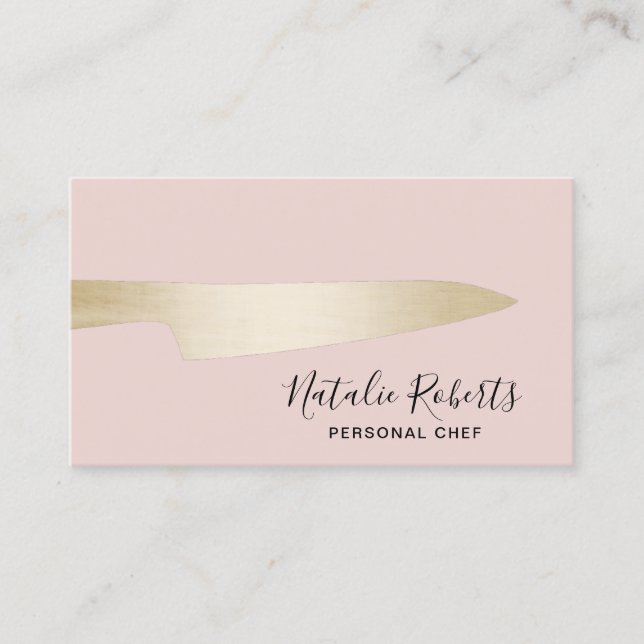 Tarjeta De Visita Chef personal pastelero de oro elegante Rubor rosa (Anverso)