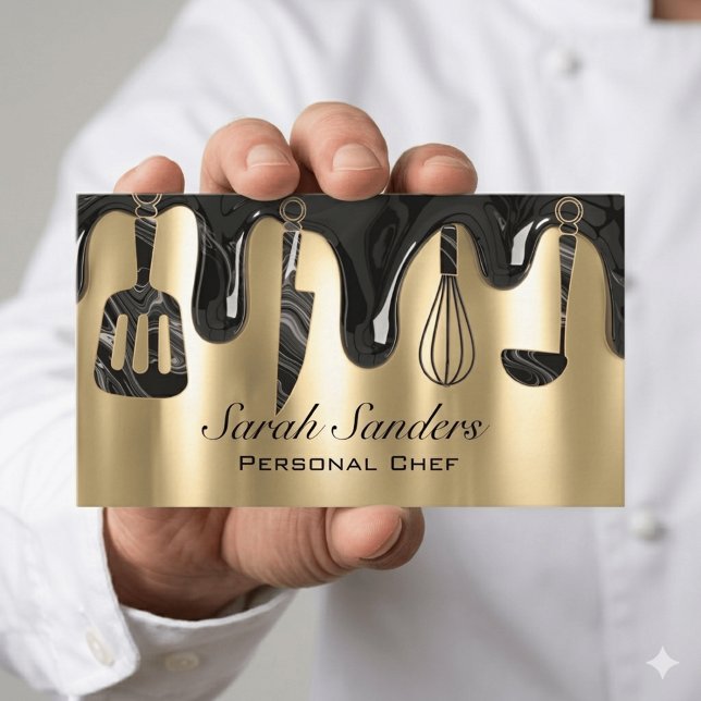 Tarjeta De Visita Chef Personal Profesional Chic Catering Gold   (Subido por el creador)
