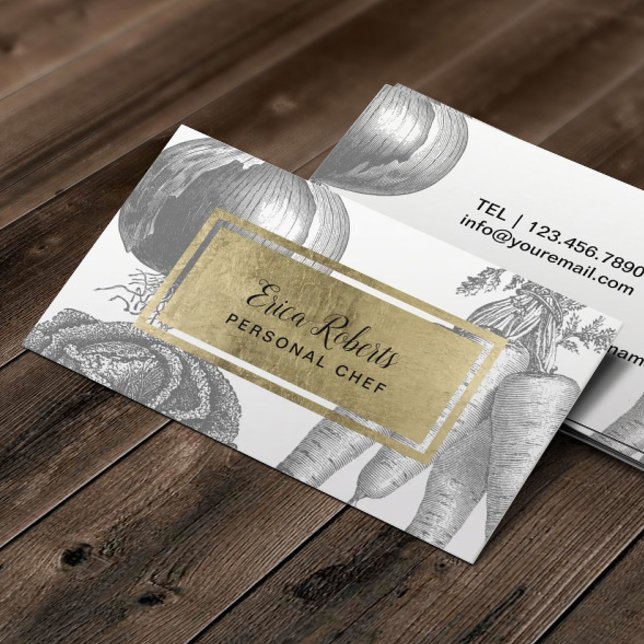 Tarjeta De Visita Chef personal Sello de oro Vegetales (Subido por el creador)