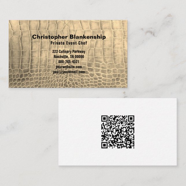 Tarjeta De Visita Chef personal Tan Cuero de serpiente Textura QR Có (Anverso / Reverso)