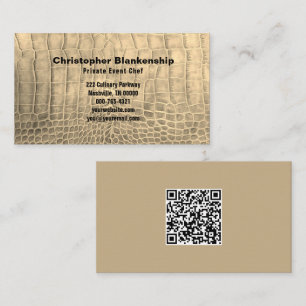 Tarjeta De Visita Chef personal Tan Cuero de serpiente Textura QR Có
