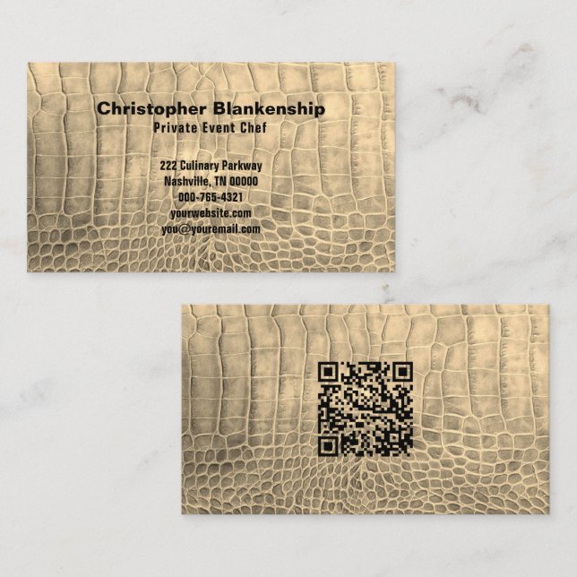 Tarjeta De Visita Chef personal Tan Cuero de serpiente Textura QR Có (Anverso / Reverso)