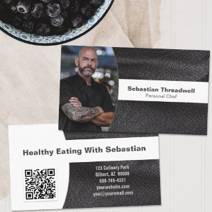 Tarjeta De Visita Chef Personalizado Cuero Código QR Foto Personaliz