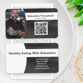 Tarjeta De Visita Chef Personalizado Cuero Sintético Código QR Foto 