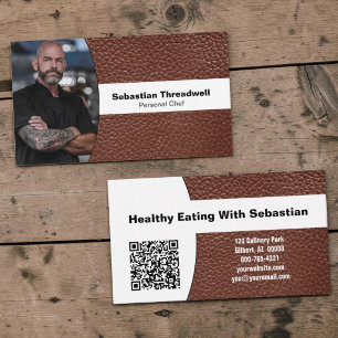 Tarjeta De Visita Chef Personalizado Foto Personalizada Cuero Marrón