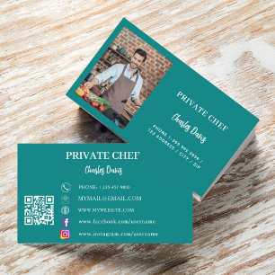 Tarjeta De Visita Chef privado con código QR para fotografía verde v