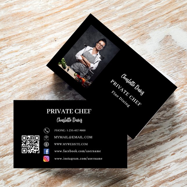 Tarjeta De Visita Chef privado foto en blanco y negro código QR (Subido por el creador)