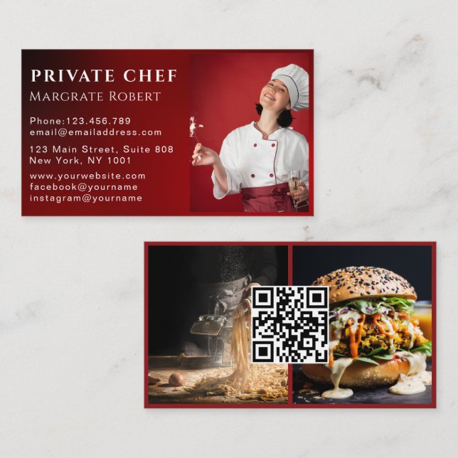 Tarjeta De Visita Chef profesional de medios sociales QR Código Foto (Anverso / Reverso)