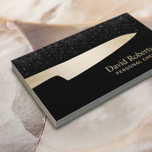 Tarjeta De Visita Chef que se ocupa de la Cuchilla de Oro Purpurina