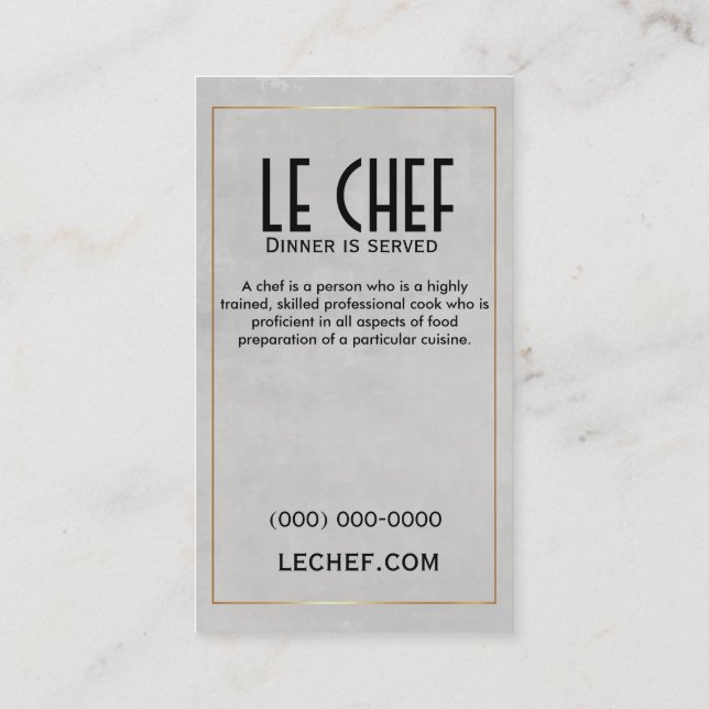 Tarjeta De Visita Chef Restaurant Dining Business Card Gold 2-Sied (Reverso)