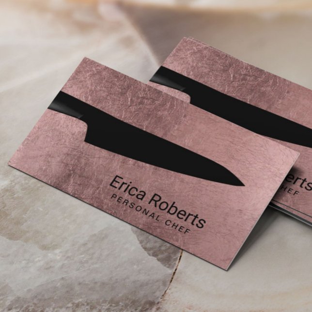 Tarjeta De Visita Chef Rosa moderno Oro Cuchillo negro (Subido por el creador)
