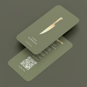 Tarjeta De Visita Chef Sage Faux Gold Knife Moderno