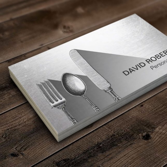 Tarjeta De Visita Chef Silverware Catering Moderno Silver (Subido por el creador)
